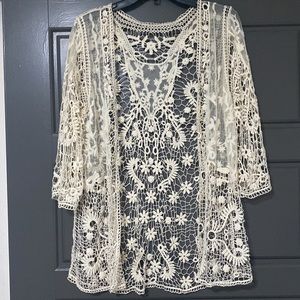 NWOT Boho Crochet Lace Duster Cardigan, size S